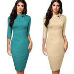 Load image into Gallery viewer, Vintage Elegant Pure Color with Button Office Work vestidos Business Formal Bodycon Women Pencil Dress
