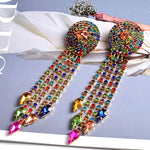 Load image into Gallery viewer, Statement long Colorful Crystal Tassel Dangle Drop Earrings High-Quality Luxury Fashion Jewelry Accessories For Women

