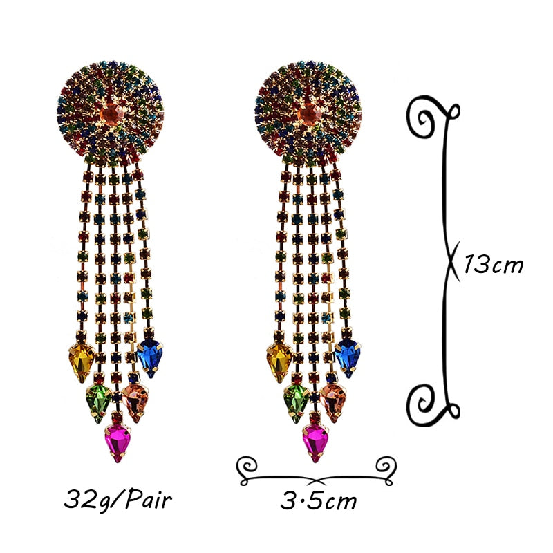 Statement long Colorful Crystal Tassel Dangle Drop Earrings High-Quality Luxury Fashion Jewelry Accessories For Women