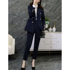 HGM  Pant Suits OL 2 Piece Sets Double Breasted Blazer Jacket & Trousers Suit For Women Set