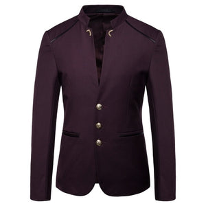 Chinese Style Stand Collar Business Casual Wedding Slim Fit Blazer Men Casual Suit Jacket