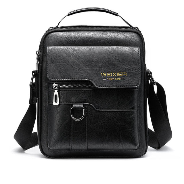 Men's Crossbody Shoulder Bags Zippers Handbags Large Capacity Leather Bag