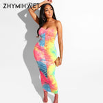 Load image into Gallery viewer, Neon Green Tube Dress Women Ruched Long Bandage Dress Sexy Strapless Bodycon Tie Dye Party Vestidos
