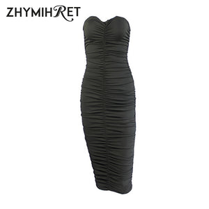 Neon Green Tube Dress Women Ruched Long Bandage Dress Sexy Strapless Bodycon Tie Dye Party Vestidos