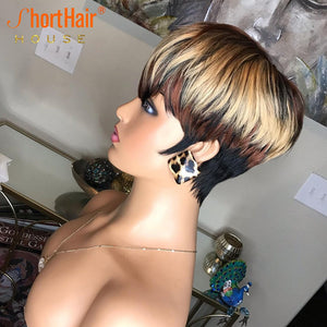 Short Cut Bob Human Hair Wigs with Natural Bangs for Black Women Brazilian Straight No Lace Wig Natural Wigs