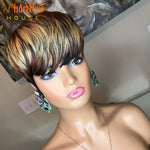Load image into Gallery viewer, Short Cut Bob Human Hair Wigs with Natural Bangs for Black Women Brazilian Straight No Lace Wig Natural Wigs

