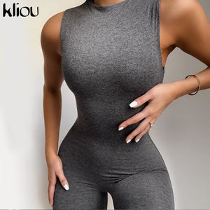 New jumpsuit women elastic hight casual fitness sporty rompers sleeveless zipper activewear skinny summer outfit