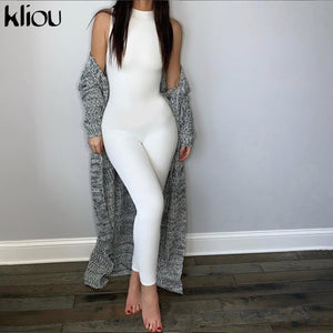 New jumpsuit women elastic hight casual fitness sporty rompers sleeveless zipper activewear skinny summer outfit