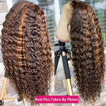 Load image into Gallery viewer, HGM Ombre Deep Wave Frontal Wig Honey Blonde Transparent Lace Wigs Curly Lace Front Human Hair Wigs T Part Highlight Deep Wave Wig
