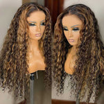 Load image into Gallery viewer, HGM Ombre Deep Wave Frontal Wig Honey Blonde Transparent Lace Wigs Curly Lace Front Human Hair Wigs T Part Highlight Deep Wave Wig
