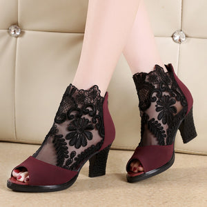 Summer mesh Peep Toe sandals sexy heels women shoes  gauze mujer