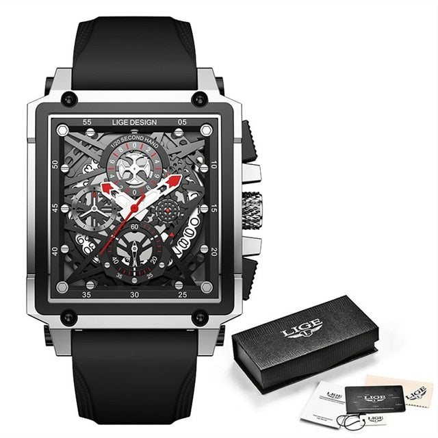 Top Brand Luxury Waterproof Quartz Square Wrist Watches for Men Date Sports Silicone Clock