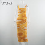 Load image into Gallery viewer, HGM Print Knit Bodycon Dress Women Hollow Out Sexy Sleeveless Spaghetti Strap Beach Midi Dresses
