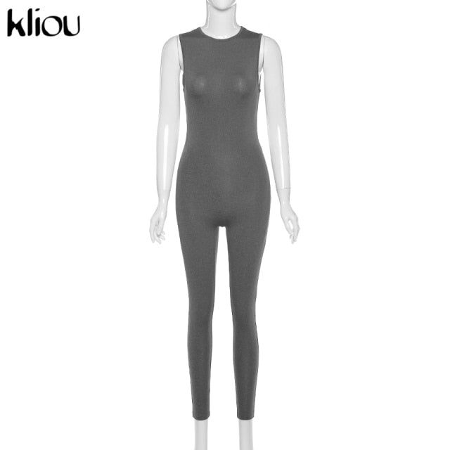 New jumpsuit women elastic hight casual fitness sporty rompers sleeveless zipper activewear skinny summer outfit