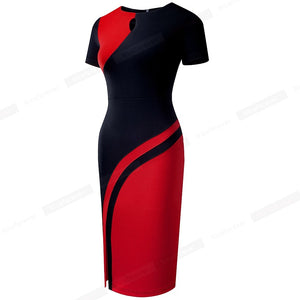 New Elegant Stylish Contrast Color Patchwork Office Work vestidos Business Bodycon Women Dress