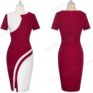 New Elegant Stylish Contrast Color Patchwork Office Work vestidos Business Bodycon Women Dress