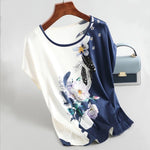 Load image into Gallery viewer, Fashion Floral Print Blouse Pullover Ladies Silk Satin Blouses  Batwing Sleeve Vintage Print Casual Short Sleeve Tops
