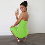 Load image into Gallery viewer, Neon Green Tube Dress Women Ruched Long Bandage Dress Sexy Strapless Bodycon Tie Dye Party Vestidos
