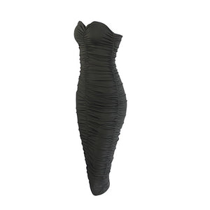 Neon Green Tube Dress Women Ruched Long Bandage Dress Sexy Strapless Bodycon Tie Dye Party Vestidos