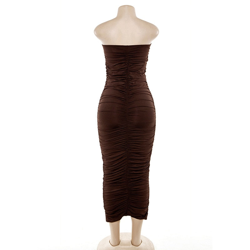 Neon Green Tube Dress Women Ruched Long Bandage Dress Sexy Strapless Bodycon Tie Dye Party Vestidos