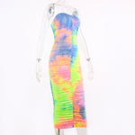 Load image into Gallery viewer, Neon Green Tube Dress Women Ruched Long Bandage Dress Sexy Strapless Bodycon Tie Dye Party Vestidos
