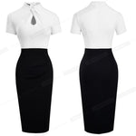 Load image into Gallery viewer, Vintage Contrast Color Patchwork Wear to Work Knot vestidos Bodycon Office Business Sheath Women Dress

