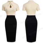 Load image into Gallery viewer, Vintage Contrast Color Patchwork Wear to Work Knot vestidos Bodycon Office Business Sheath Women Dress
