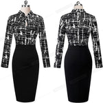 Load image into Gallery viewer, Vintage Contrast Color Patchwork Wear to Work Knot vestidos Bodycon Office Business Sheath Women Dress
