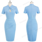 Load image into Gallery viewer, Vintage Contrast Color Patchwork Wear to Work Knot vestidos Bodycon Office Business Sheath Women Dress
