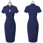 Load image into Gallery viewer, Vintage Contrast Color Patchwork Wear to Work Knot vestidos Bodycon Office Business Sheath Women Dress
