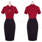 Load image into Gallery viewer, Vintage Contrast Color Patchwork Wear to Work Knot vestidos Bodycon Office Business Sheath Women Dress
