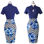 Load image into Gallery viewer, Vintage Contrast Color Patchwork Wear to Work Knot vestidos Bodycon Office Business Sheath Women Dress
