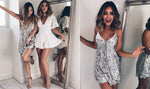 Load image into Gallery viewer, Deep V Neck Autumn Silver Sequined Backless Sexy Dress Women Off Shoulder Mini Dress Christmas Party Club Strap Dresses Vestidos
