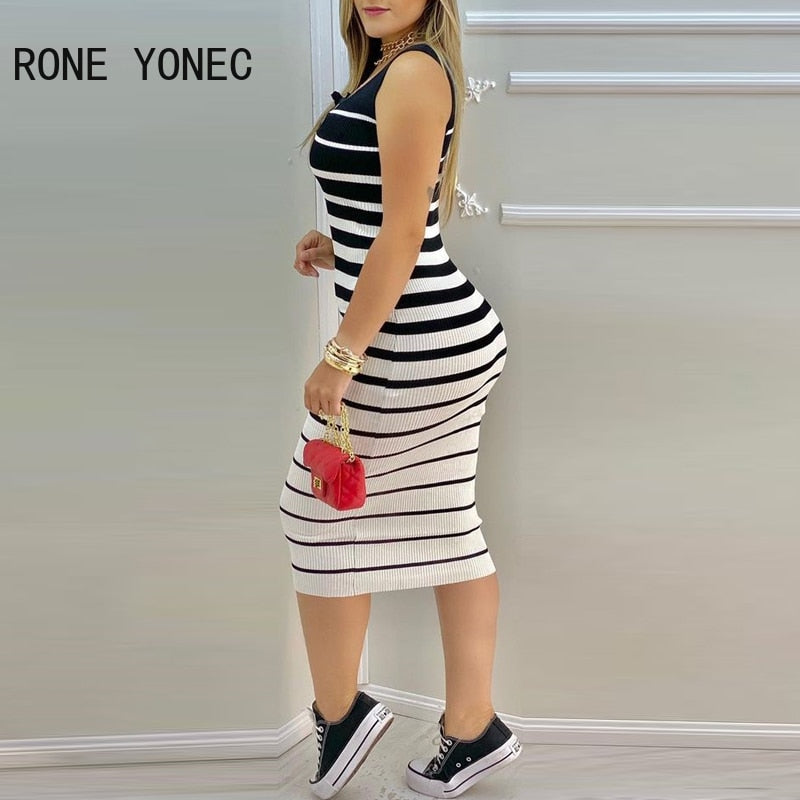 HGM Women Striped Print Colorblock Eyelet Lace Up Bodycon Dress Casual Dress Vacation Dress