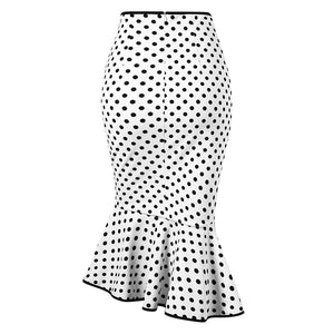 Summer Skirt Fashion Women High Waist Lady Office Skirt Sexy Slim Polka Dot Mermaid Skirt Trumpet Ruffle Women Work Office Skirt
