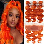 Load image into Gallery viewer, Ginger Orange Blonde Bundles With Frontal Body Wave Frontal With Bundles Brazilian Human Hair 3 Bundles With Closure
