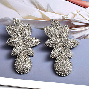New Long Gold Metal Flower Drop Earrings Fully Studded With Crystals High-Quality Rhinestone Jewelry Accessories For Women