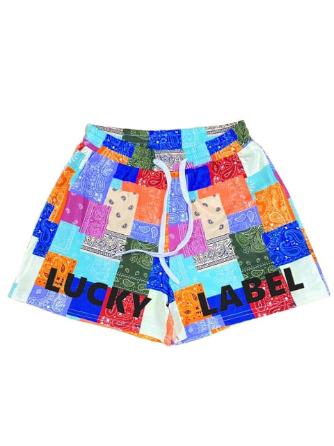 Women Fashion Print Shorts Summer Beach Loose Drawstring Waist Shorts Casual Midi Waist Patchwork Short Pants