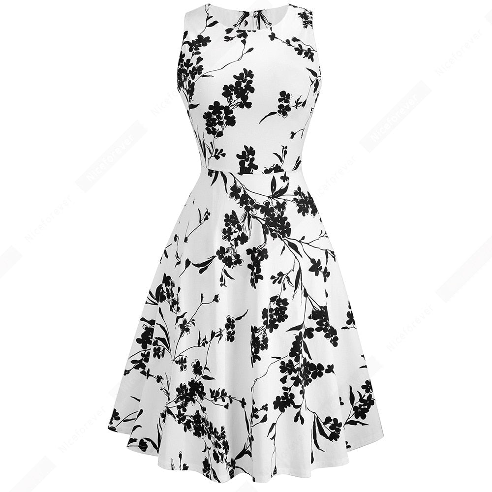 Women Casual Sleeveless Tunic Swing Party Dress Summer Vintage Print A-line Dress