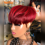 Load image into Gallery viewer, Pixie Short Cut Bob Wigs Ombre Human Hair Wigs With Natural Bangs For Black Women Brazilian Straight No Lace Wig
