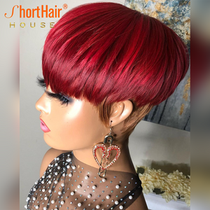 Pixie Short Cut Bob Wigs Ombre Human Hair Wigs With Natural Bangs For Black Women Brazilian Straight No Lace Wig