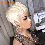 Load image into Gallery viewer, Pixie Short Cut Bob Wig With Natural Bangs Wave Wavy Human Hair Wig Brazilian Straight Wig For Women No Lace Front Wigs
