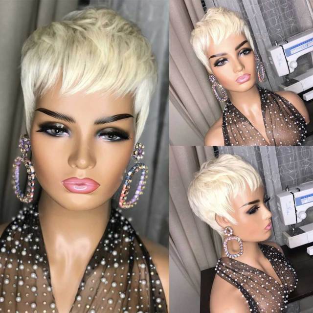 Pixie Short Cut Bob Wig With Natural Bangs Wave Wavy Human Hair Wig Brazilian Straight Wig For Women No Lace Front Wigs