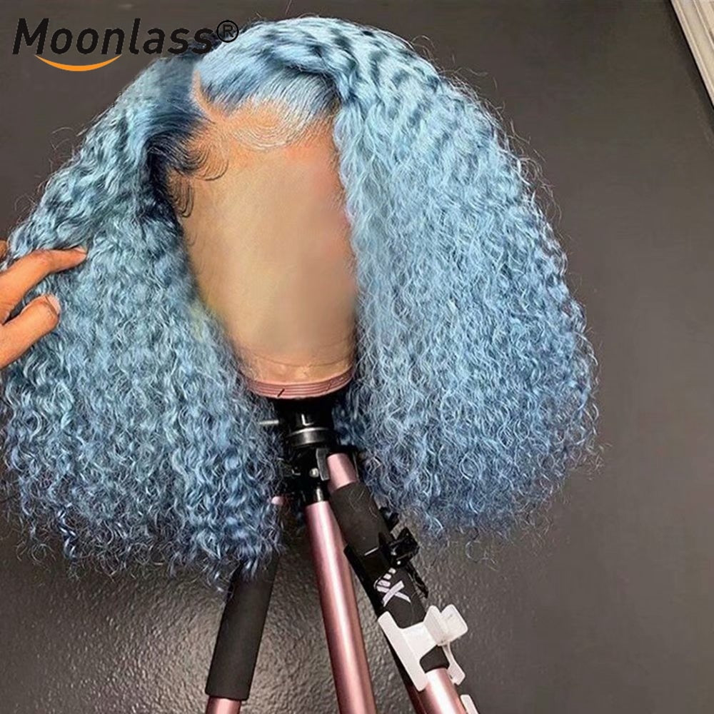 HGM Kinky Curly 13x4 HD Lace Frontal Wig Blue Orange Colored Brazilian Curly Human Hair Wig Lace Front Human Hair Wigs For Women 180