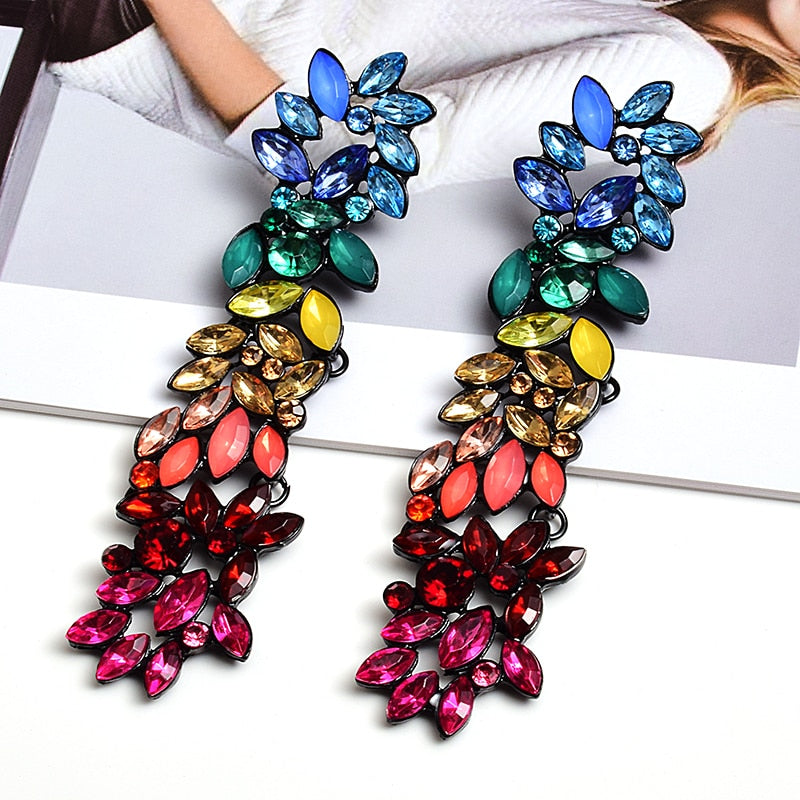 HGM Colorful Crystals Long Drop Earrings For Women Fine Jewelry Accessories