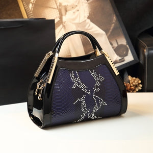Cowhide Leather Women handbag Serpentine portable tote bag ladies crystal diamonds shoulder messenger bags