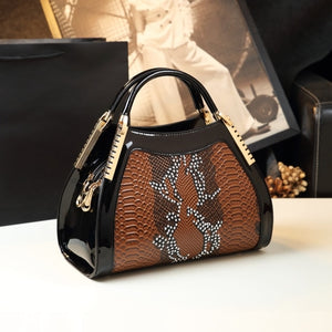 Cowhide Leather Women handbag Serpentine portable tote bag ladies crystal diamonds shoulder messenger bags