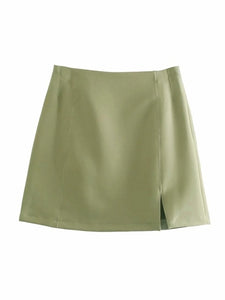 Stylish Elegant Skirt Suits Women Fashion 2 Buttons Cropped Blazer Side Split Mini Skirts Suits Female Chic Sets