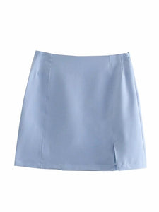 Stylish Elegant Skirt Suits Women Fashion 2 Buttons Cropped Blazer Side Split Mini Skirts Suits Female Chic Sets