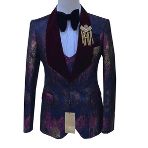 HGM British Style Printing Men's Suit Casual Single-Breasted Boutique 3-Piece Set Wedding Prom Tuxedo Groom Dress